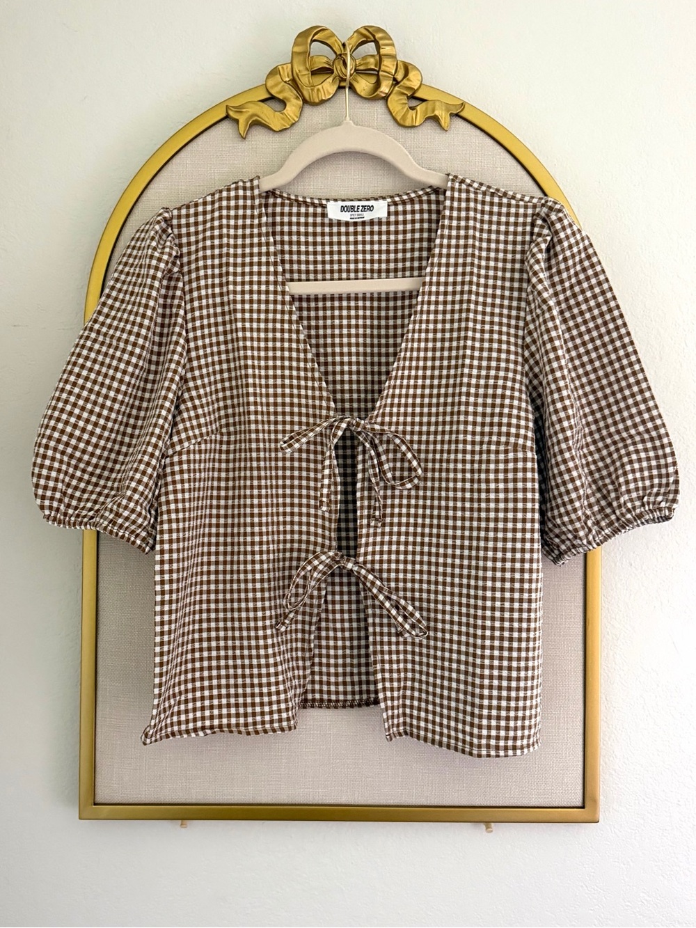 Chocolate Brown Tie-Front Puff Sleeve Top